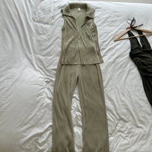Two piece silky pleated co-ord set